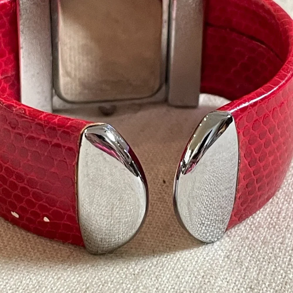 Quartz Movement Red Band Ladies Cuff Watch - Picture 6 of 11